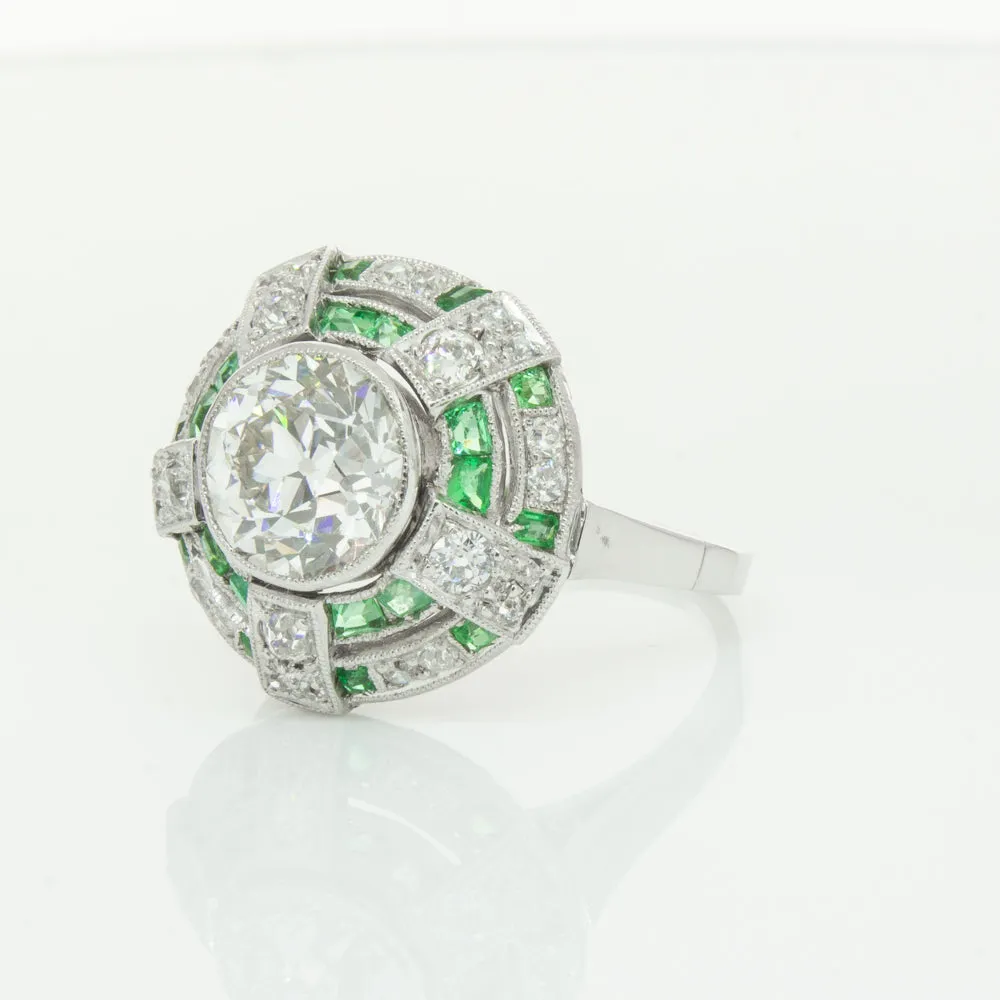 Vintage 14ct White Gold 1.94ct Diamond & Emerald Ring
