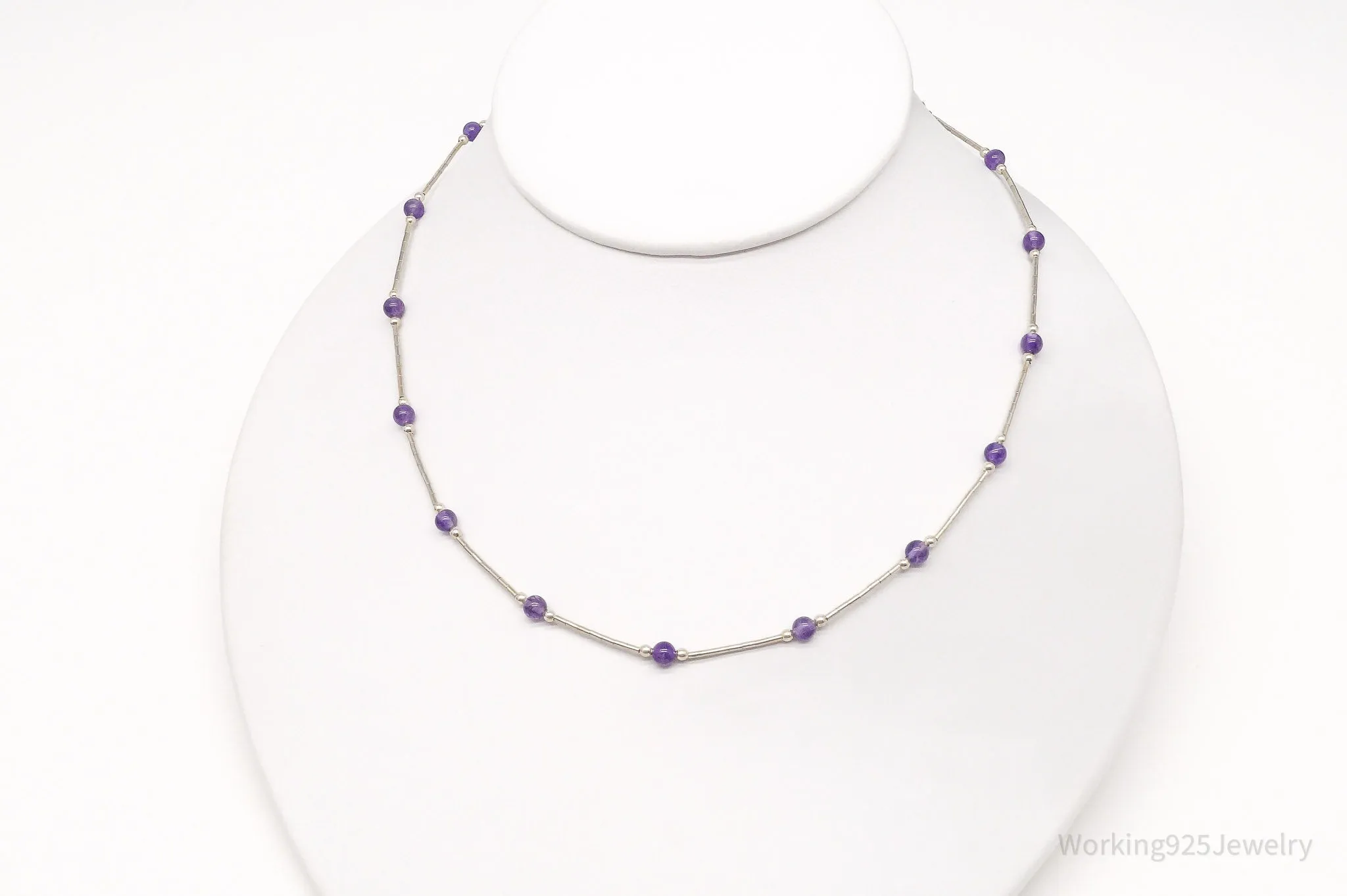 Vintage Amethyst Silver Bead Necklace 16"