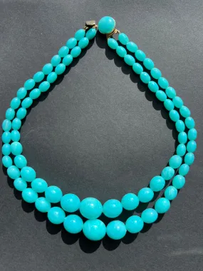 Vintage Blue Bead Double Strand Necklace