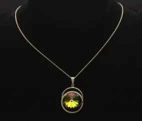 Vintage Colorful Prismatic Glass Silver Pendant on Silver Chain Necklace - 17.5"