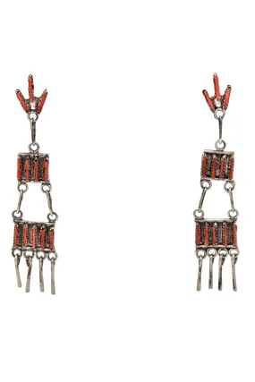 Vintage Coral Zuni Petit Point Dangle Earrings