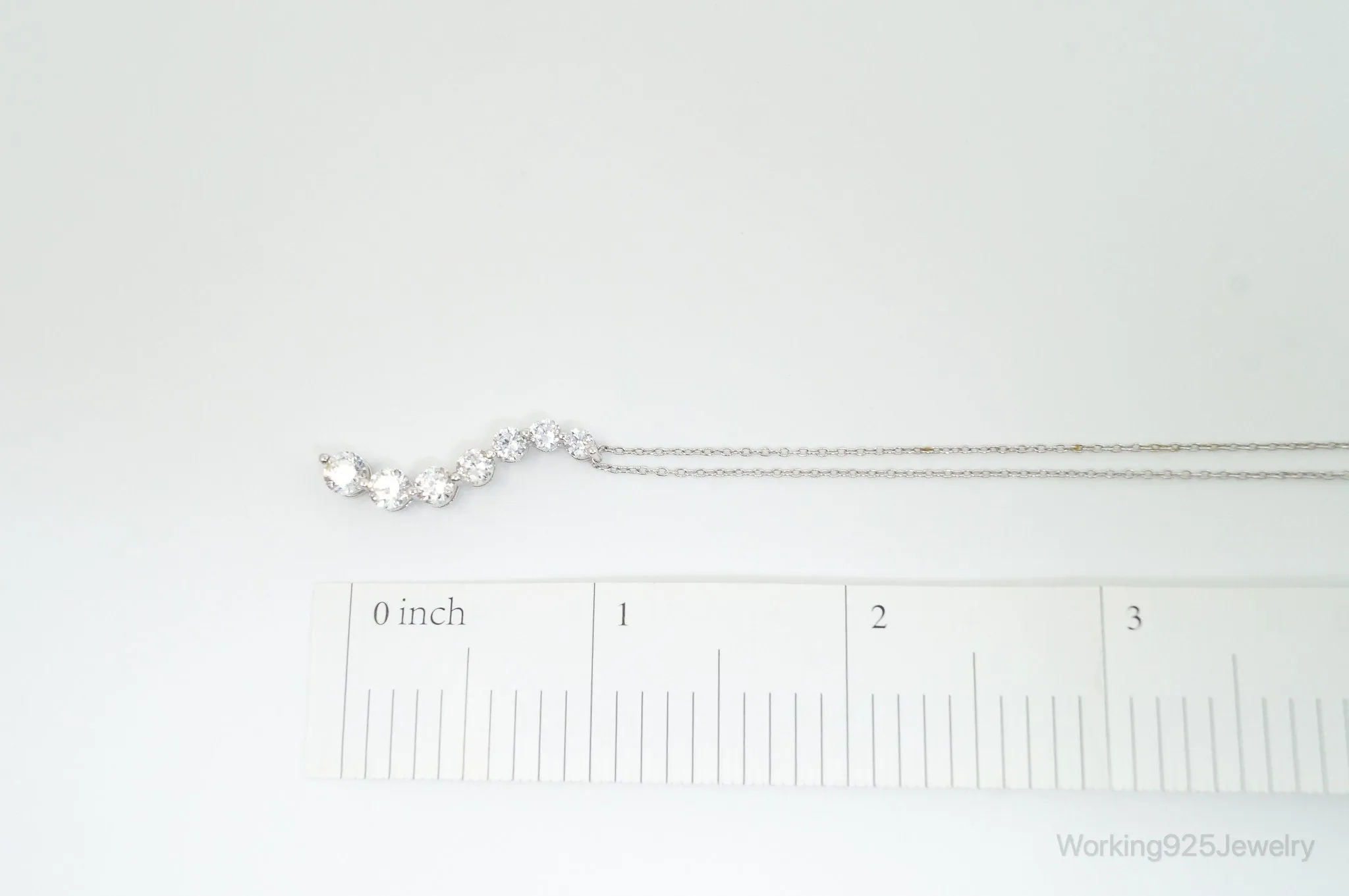 Vintage Cubic Zirconia Journey Necklace Sterling Silver - 18 Inch Chain