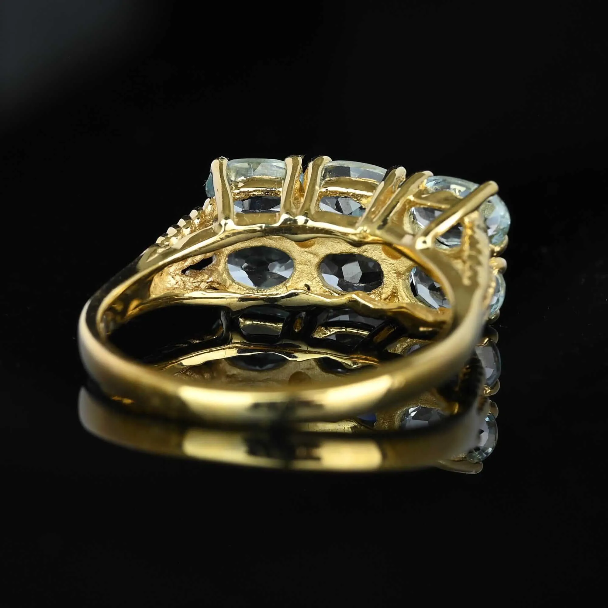 Vintage Double Row Icy Blue Topaz Ring w Diamonds