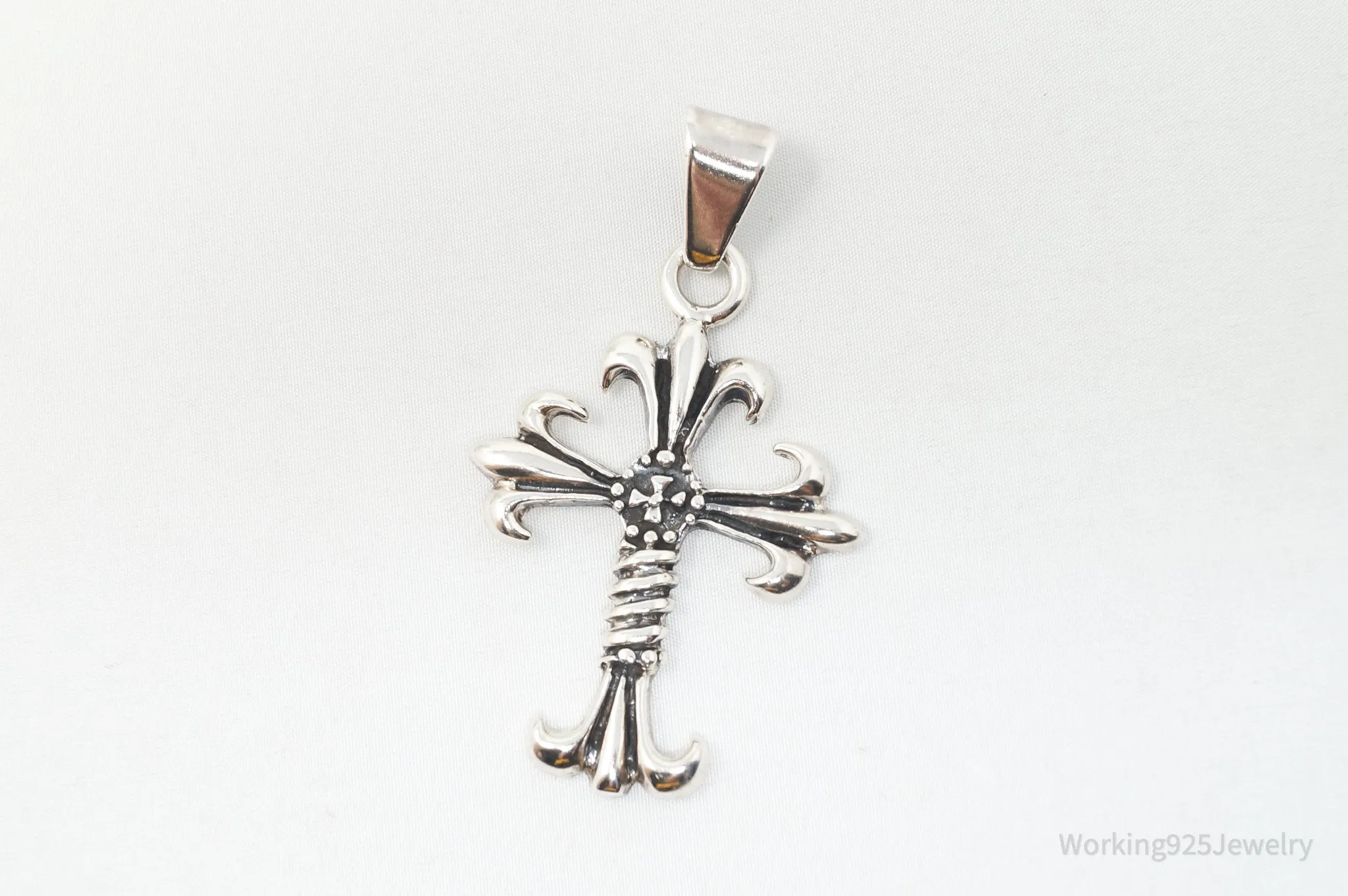 Vintage Large Cross Sterling Silver Necklace Pendant
