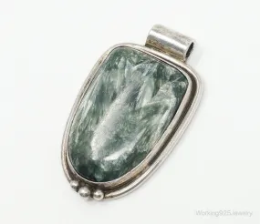 Vintage Large Green Seraphinite Sterling Silver Necklace Pendant