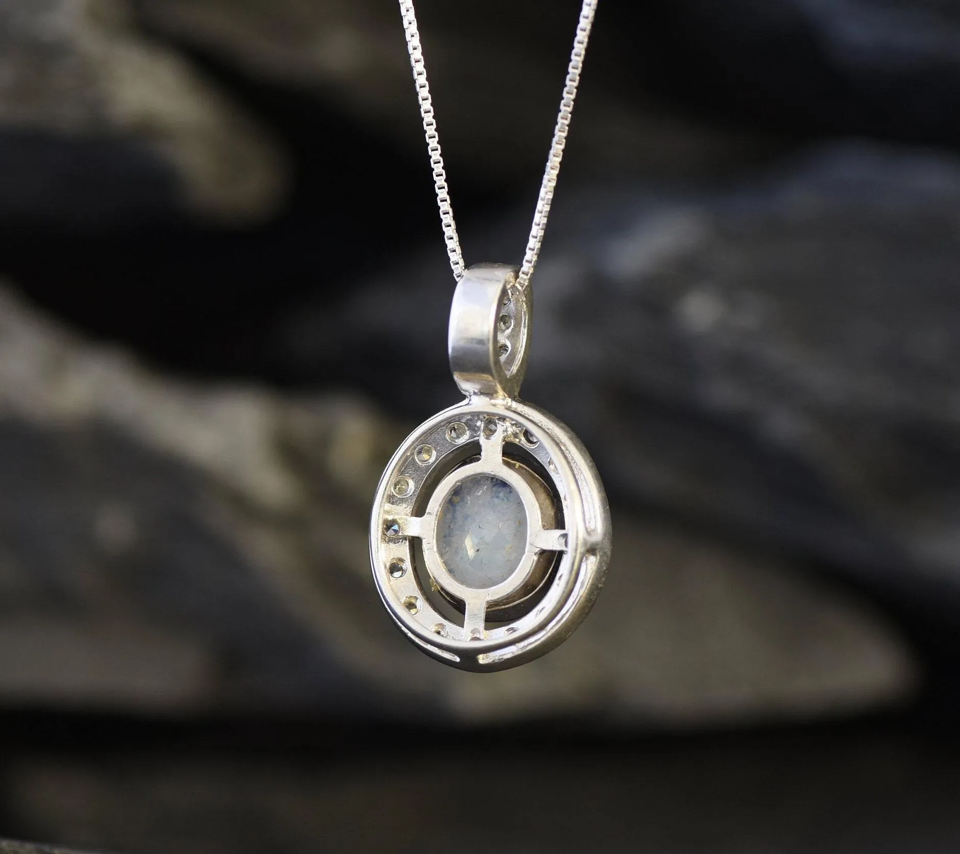 Vintage Moonstone Pendant - Natural Rainbow Moonstone Necklace - White Oval Pendant