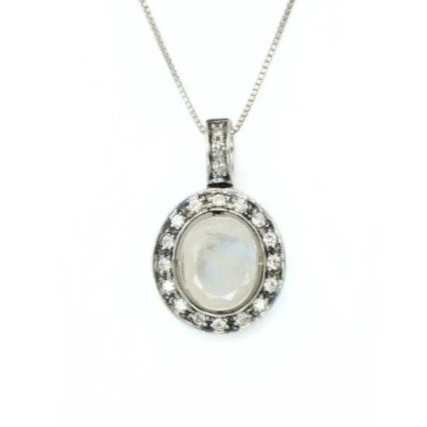 Vintage Moonstone Pendant - Natural Rainbow Moonstone Necklace - White Oval Pendant