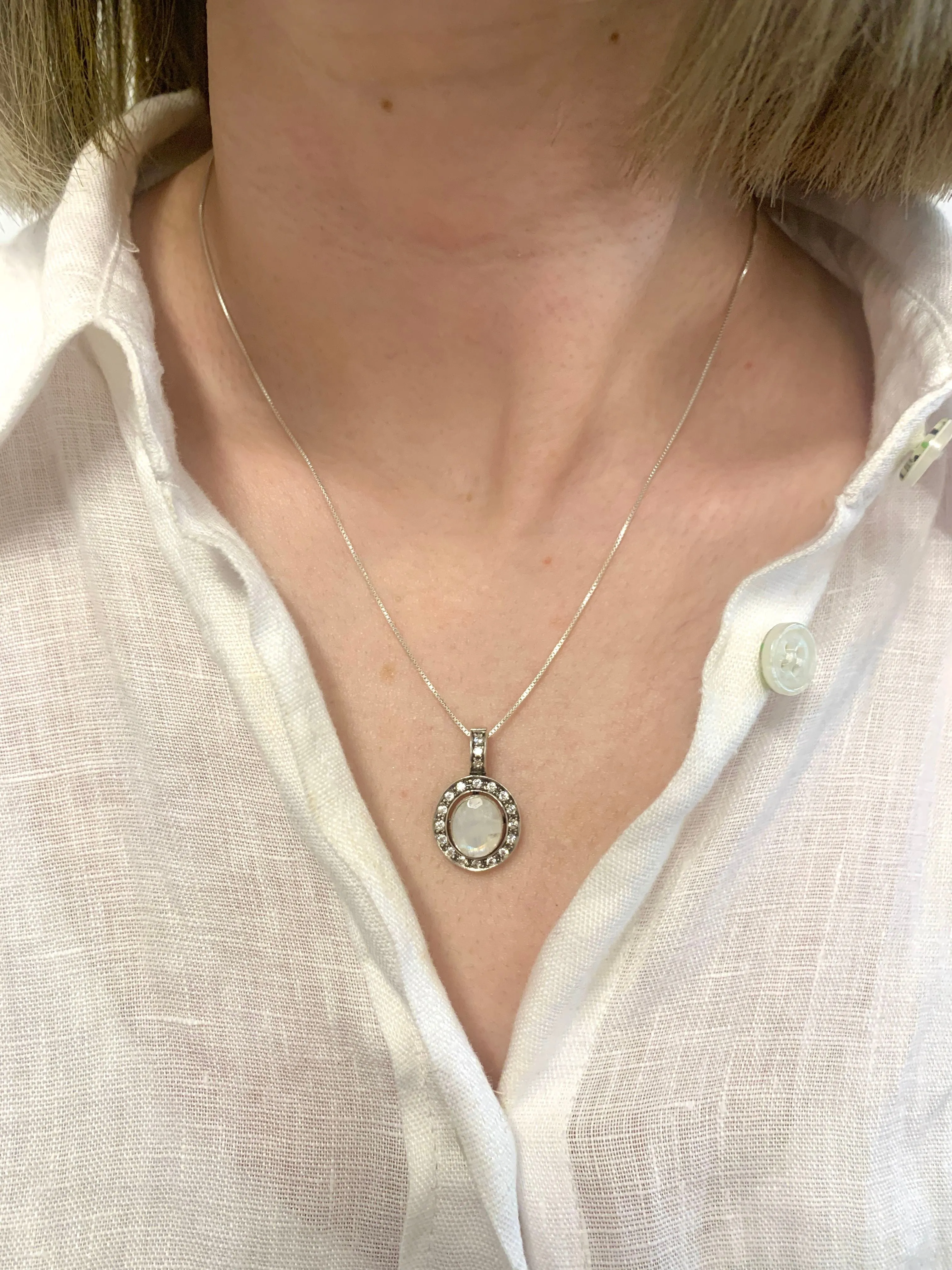 Vintage Moonstone Pendant - Natural Rainbow Moonstone Necklace - White Oval Pendant