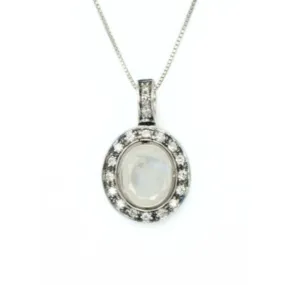 Vintage Moonstone Pendant - Natural Rainbow Moonstone Necklace - White Oval Pendant