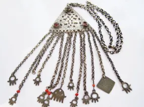 Vintage Silver and Coral Berber Necklace from Tunisia
