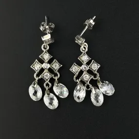 Vintage Silver Diamond Paste Rock Crystal Chandelier Earrings