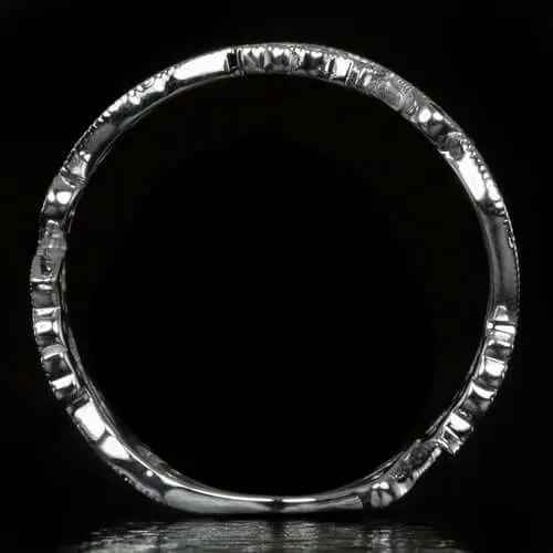 VINTAGE STYLE BLACK DIAMOND 14K WHITE GOLD BAND STACKING COCKTAIL RING FILIGREE