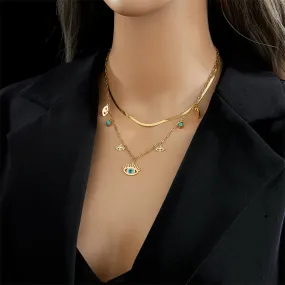 Vintage Style Eye Stainless Steel Layered Necklaces Turquoise