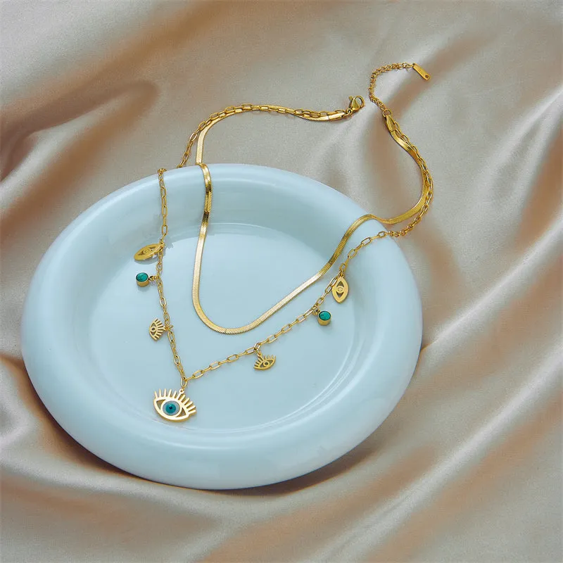 Vintage Style Eye Stainless Steel Layered Necklaces Turquoise