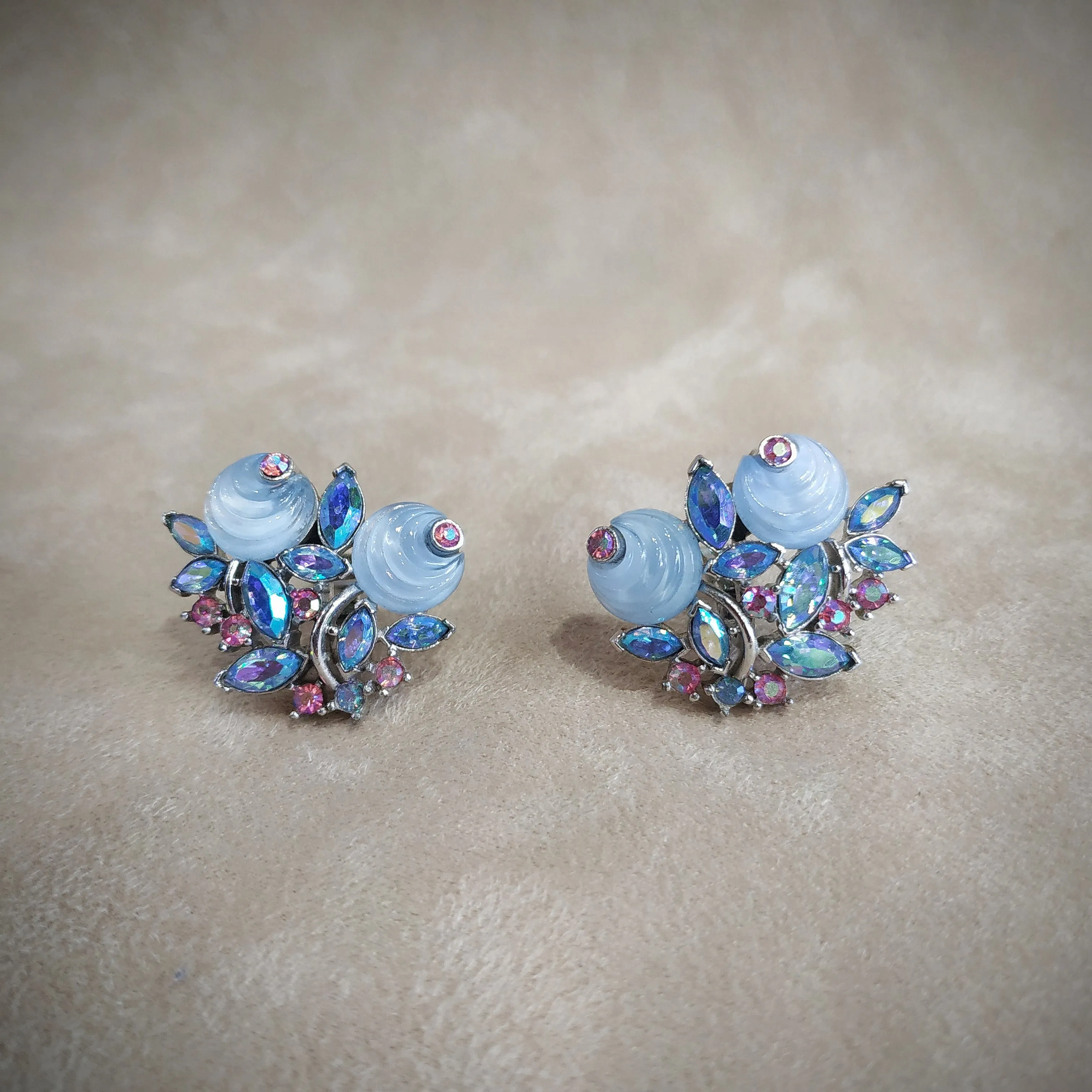 Vintage Trifari Blue pink  Berry Earrings
