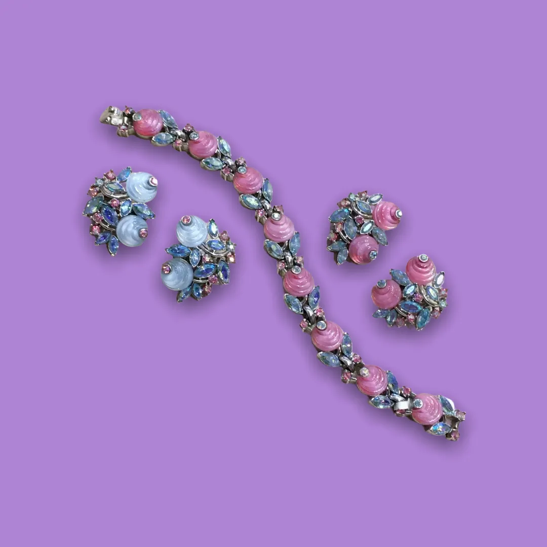 Vintage Trifari Blue pink  Berry Earrings