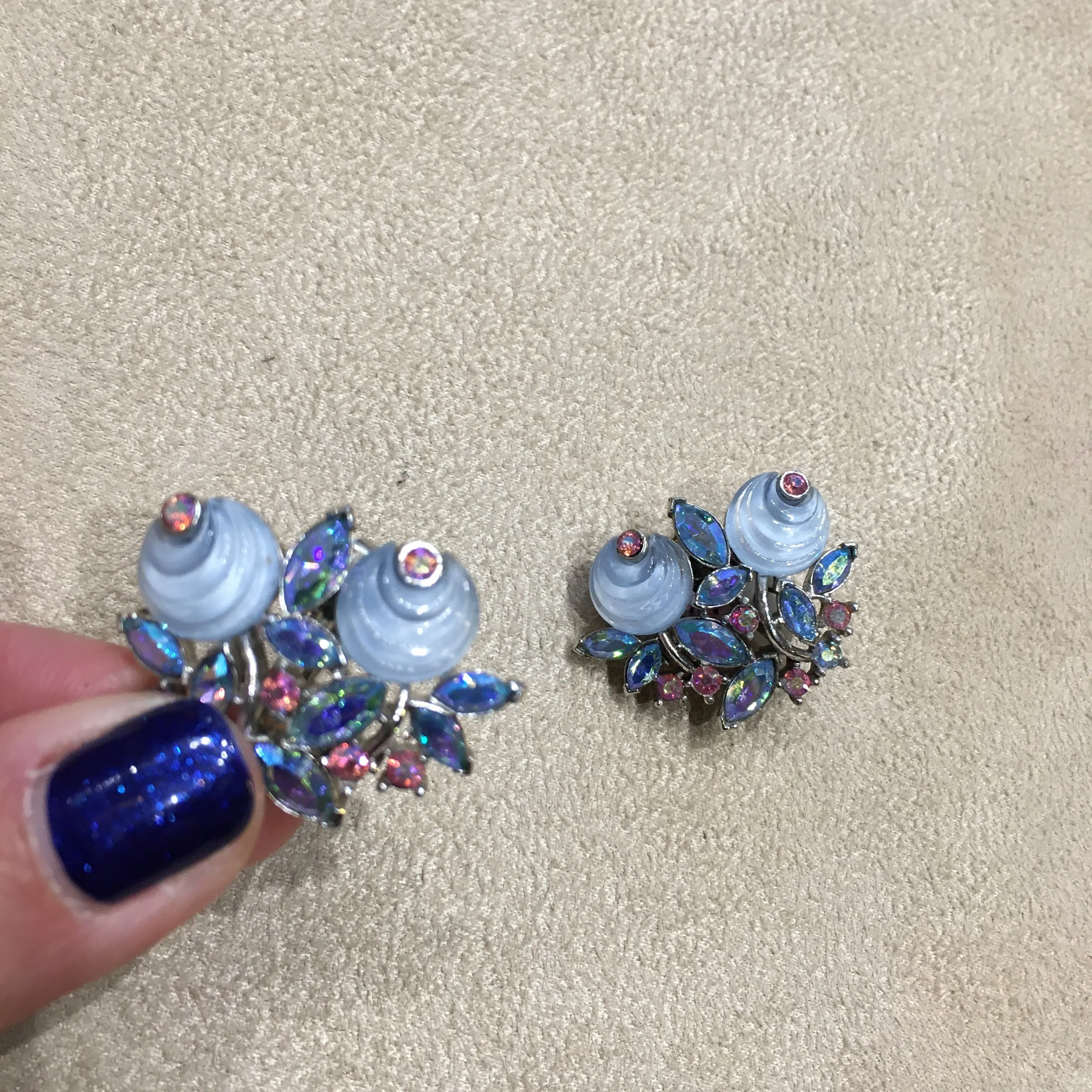 Vintage Trifari Blue pink  Berry Earrings