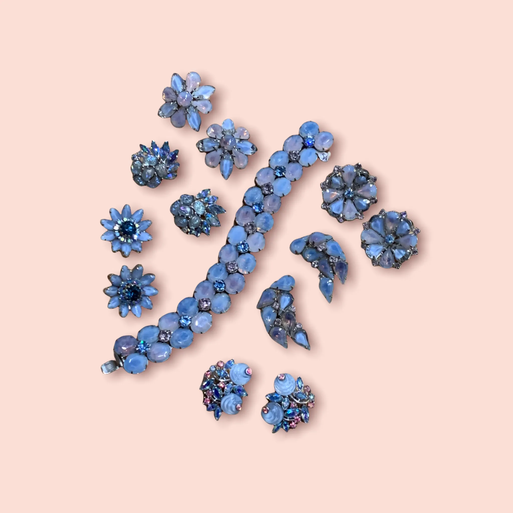 Vintage Trifari Blue pink  Berry Earrings