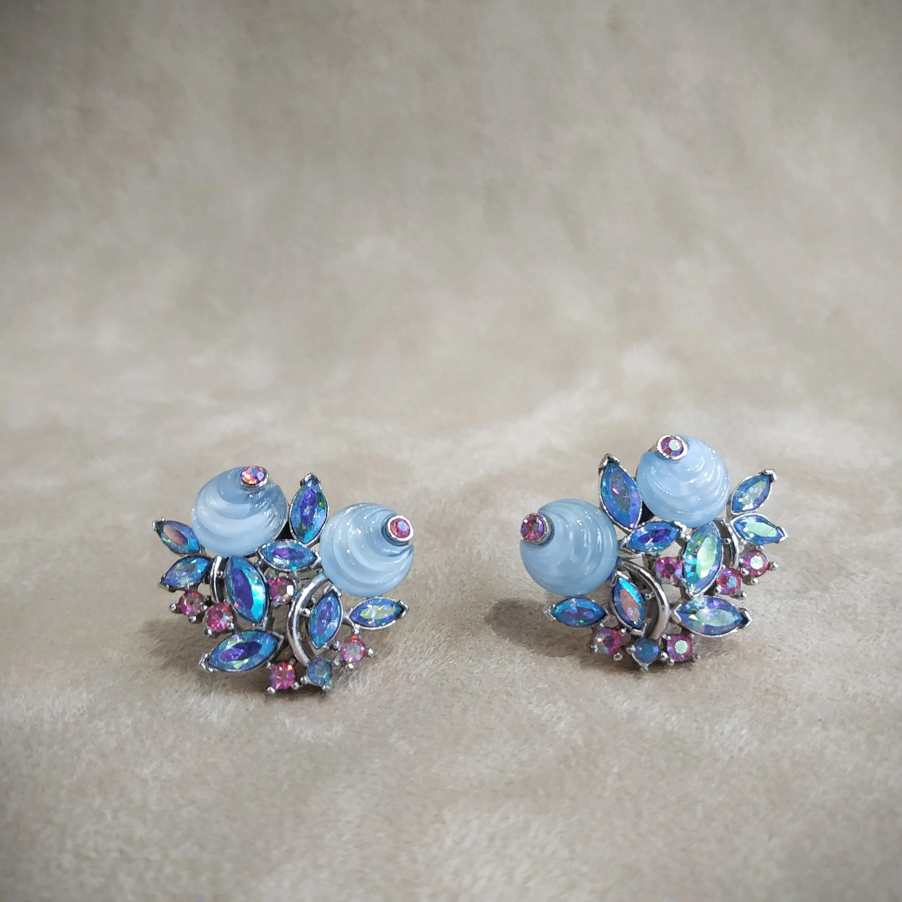 Vintage Trifari Blue pink  Berry Earrings