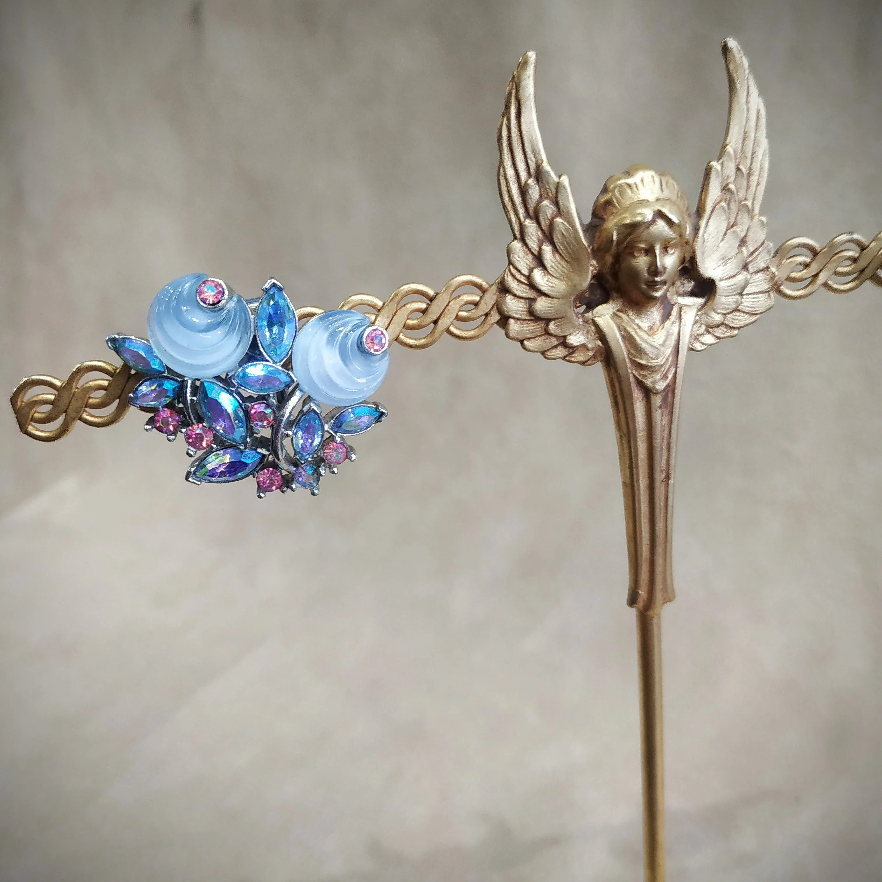 Vintage Trifari Blue pink  Berry Earrings