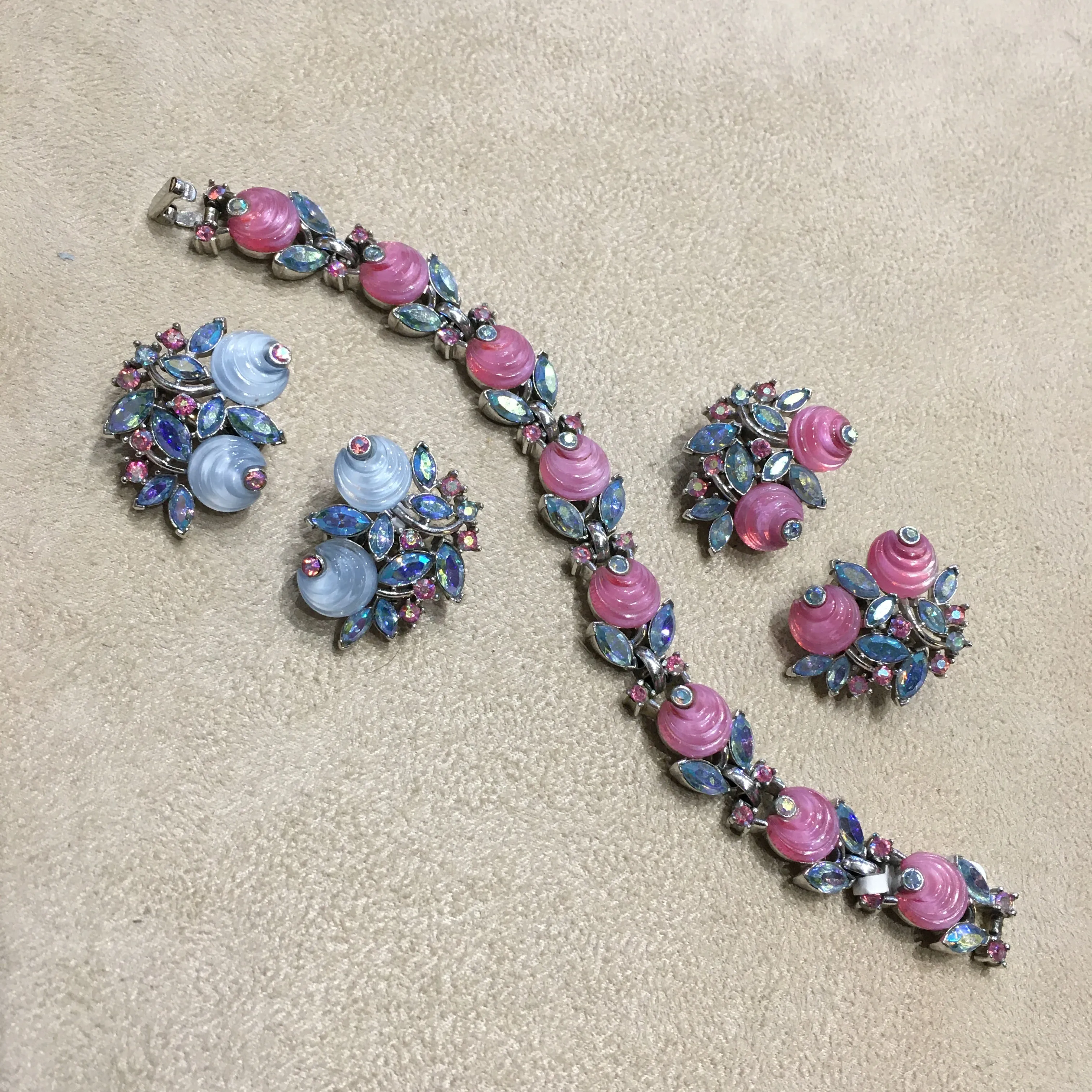 Vintage Trifari Blue pink  Berry Earrings