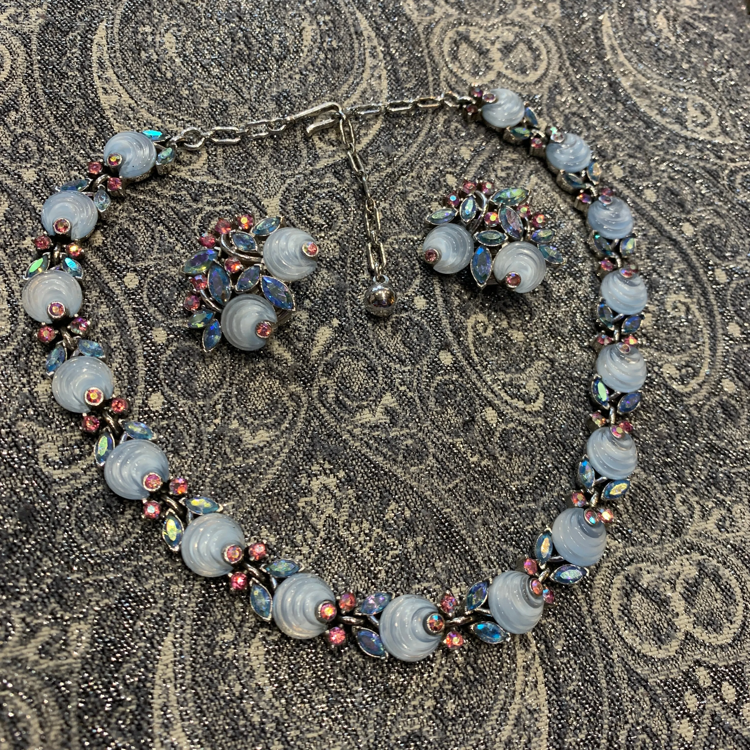 Vintage Trifari Blue pink  Berry Earrings
