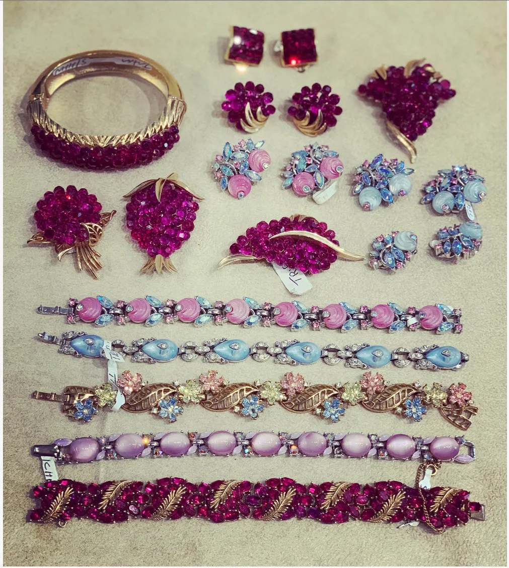 Vintage Trifari Blue pink  Berry Earrings