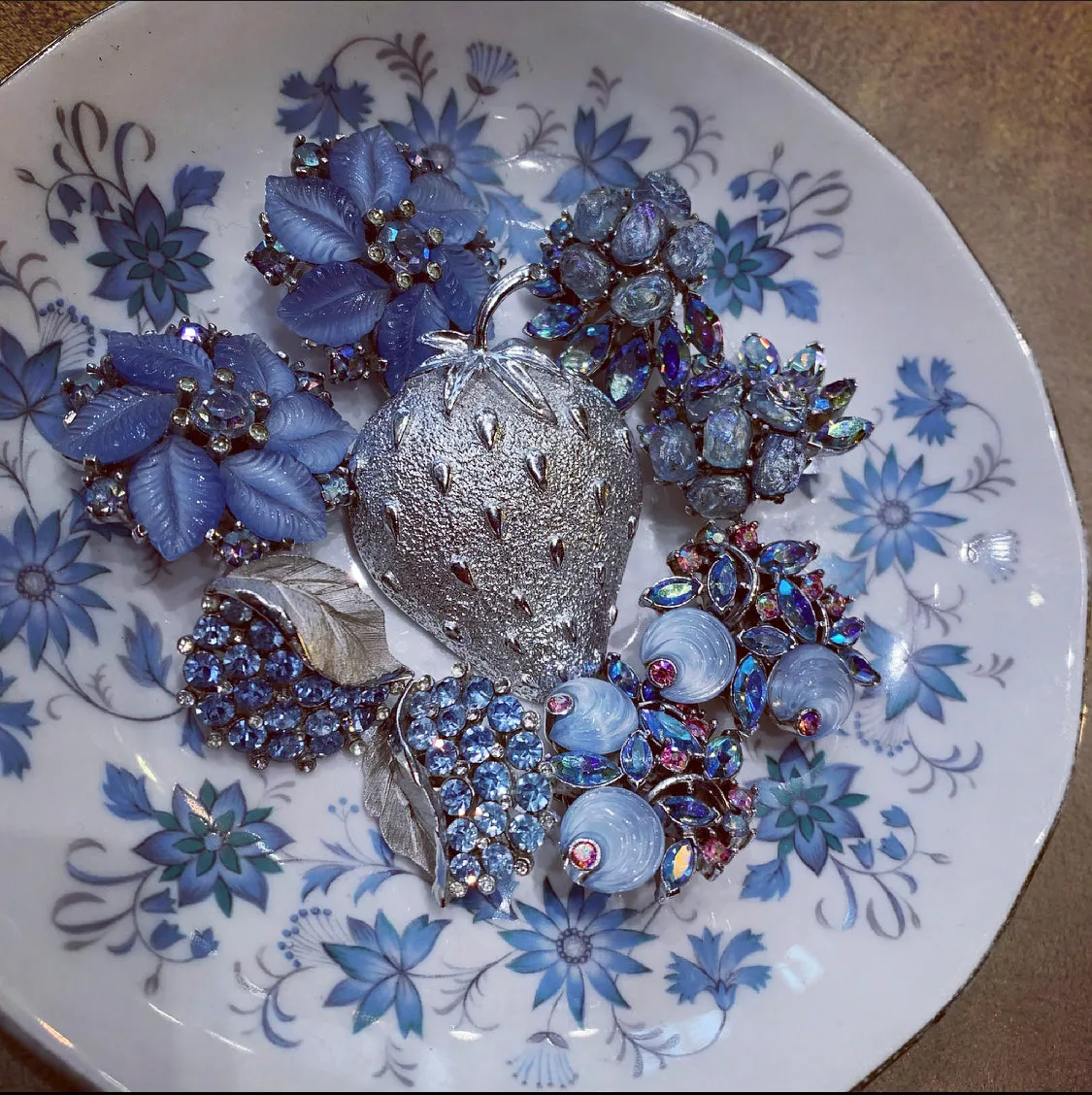 Vintage Trifari Blue pink  Berry Earrings