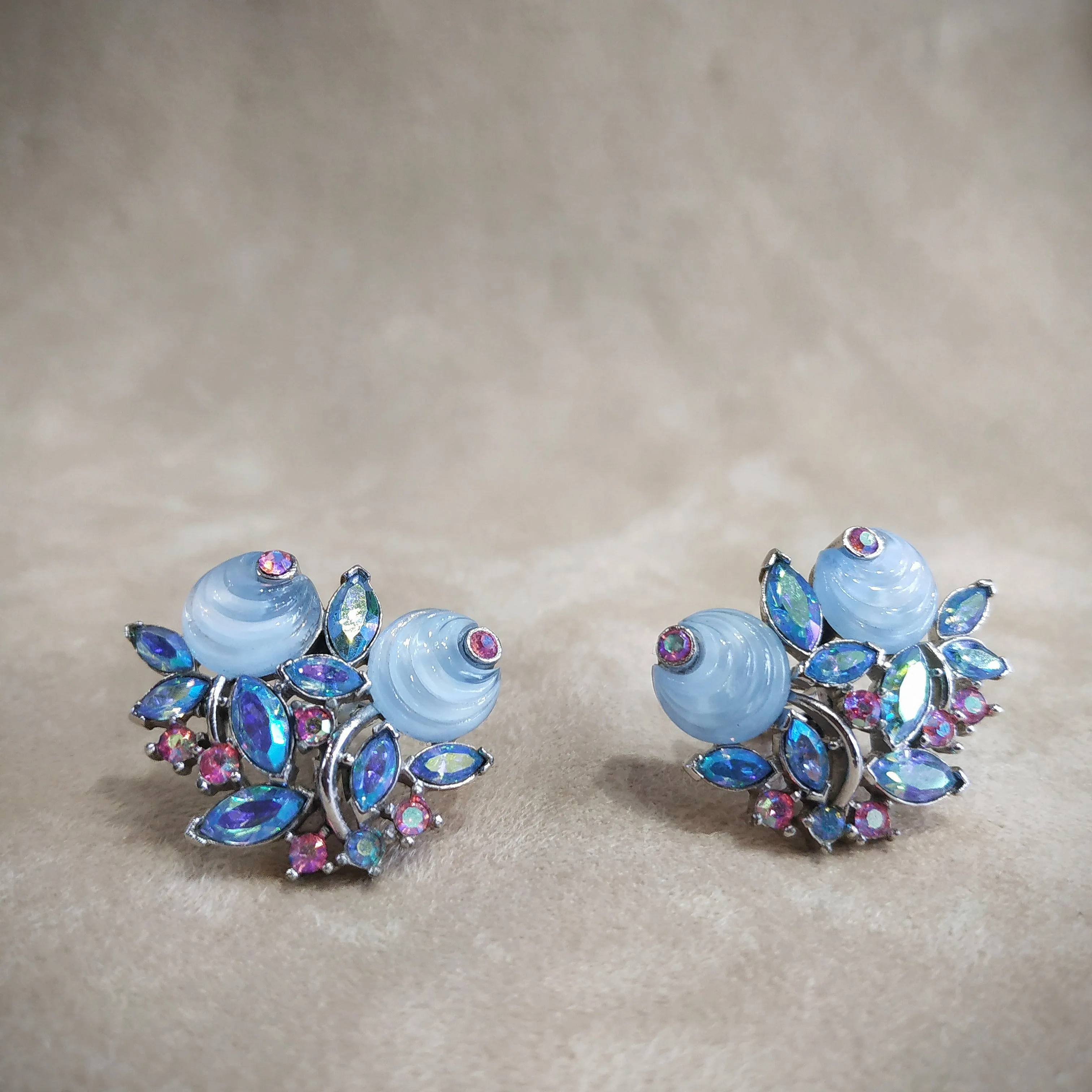 Vintage Trifari Blue pink  Berry Earrings