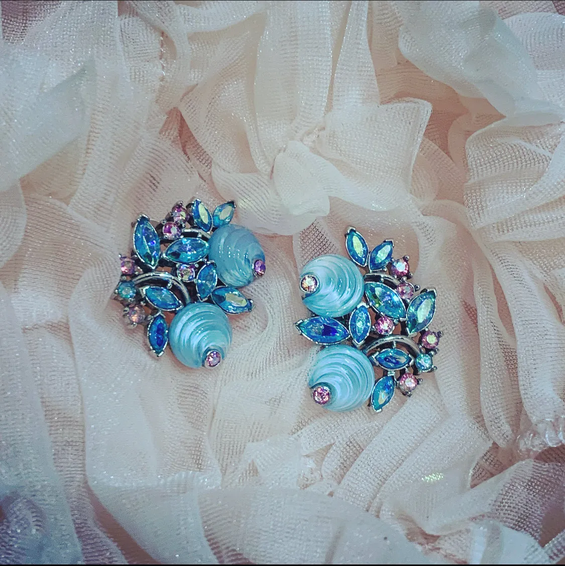Vintage Trifari Blue pink  Berry Earrings