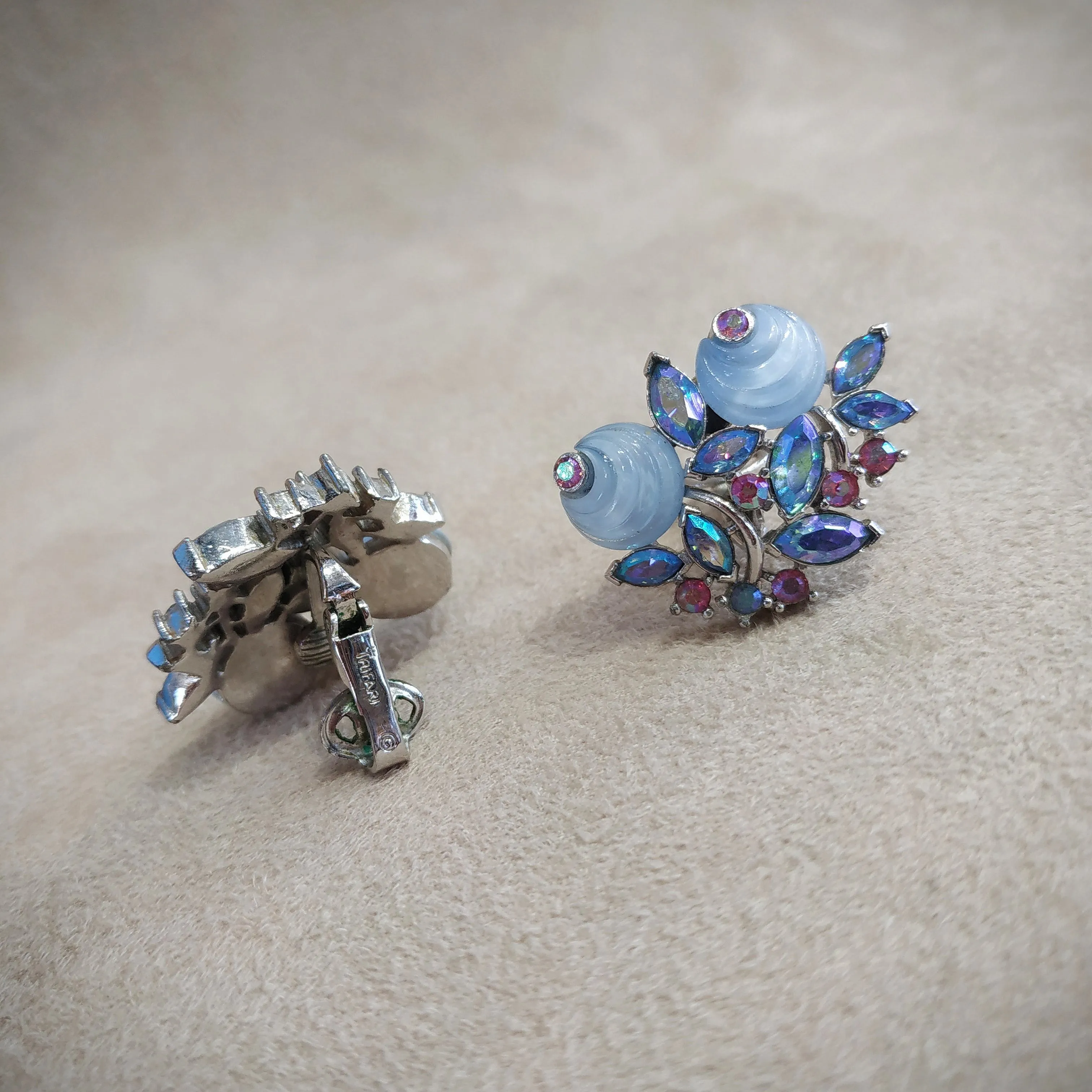Vintage Trifari Blue pink  Berry Earrings