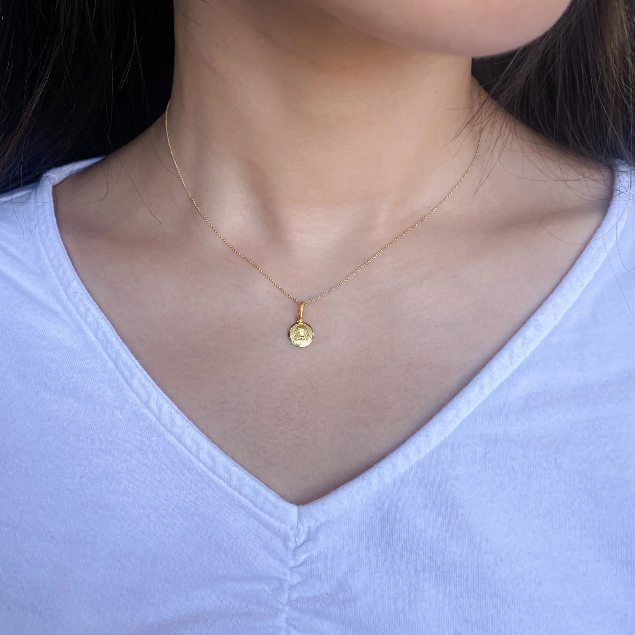 Virgin Mary Small Gold Coin Pendant