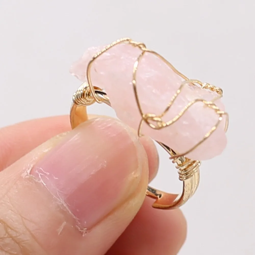 Wire Wrap Amethysts Quartzs Finger Ring