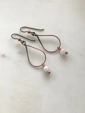 Wire wrapped copper earrings with moonstone gemstones