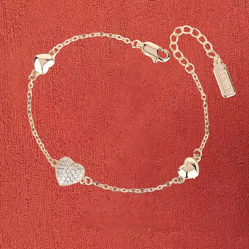 Zircon Heart Silver Bracelet for Women