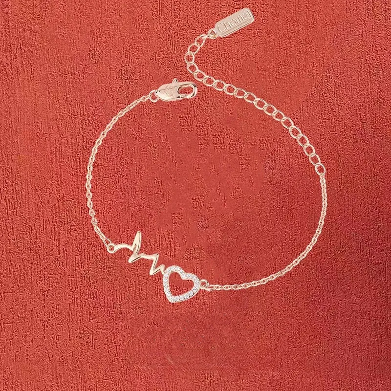 Zircon Heart with Electrocardiogram Shape Silver Bracelet for Women