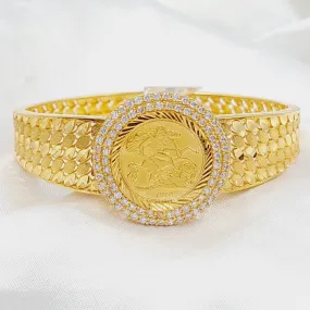 Zircon Studded English Lira Bangle Bracelet