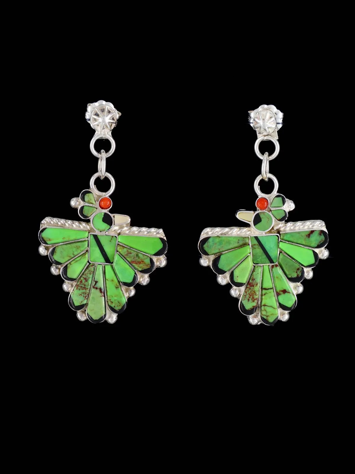 Zuni Turquoise Inlay Post Thunderbird Earrings